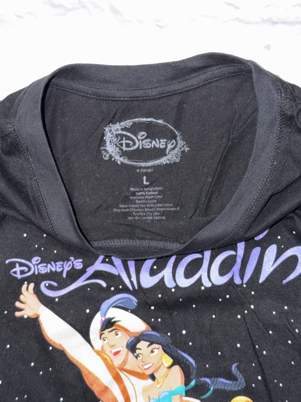 Disney Black Aladdin Graphic Tee with Purple Logo and Multicolor Magic Carpet - Picture 2 of 2